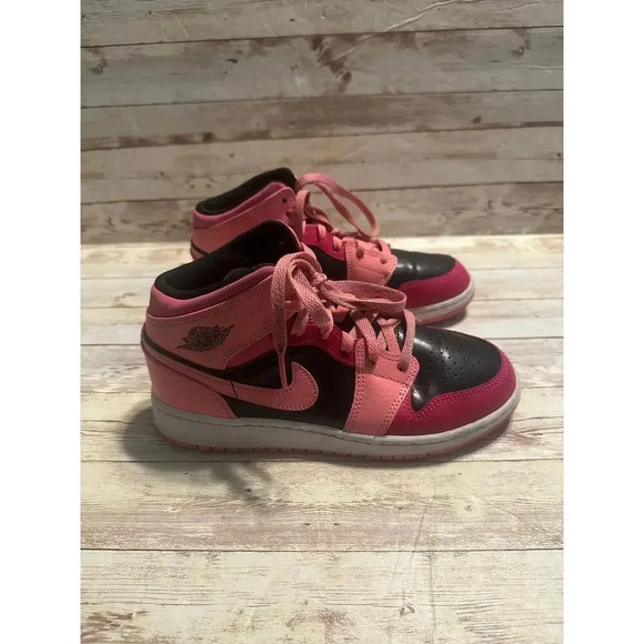 Nike Jordan Other - Nike Air Jordan 1 Mid Size 4.5Y Black Jump Man Two Tone Pink Black Swoosh